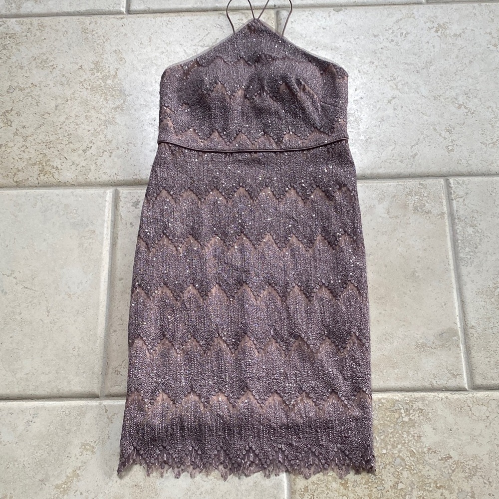 Aidan Mattox Mauve Sparkle Halter Midi Dress